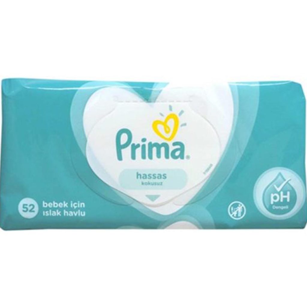 دستمال مرطوب پوست های حساس پریما بسته 52 عددی Prima