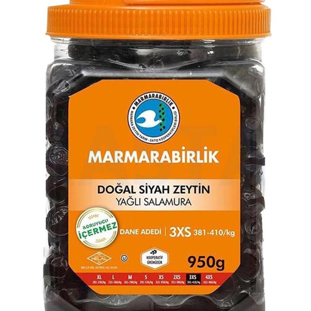 زیتون سیاه چروک هسته دار 950 گرم Marmara Birlik