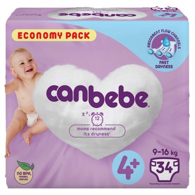 پوشک جان به به سایز +4 بسته 34 عددی Canbebe