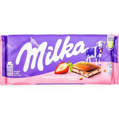 شکلات با مغز کرم شیری طعم توت فرنگی 100 گرم میلکا Milka
