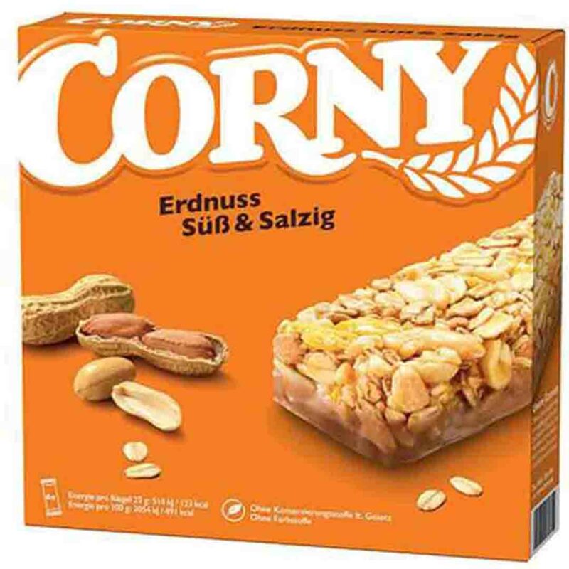 غلات بار کورنی با طعم بادام زمینی شور و شیرین 6 عددی Corny